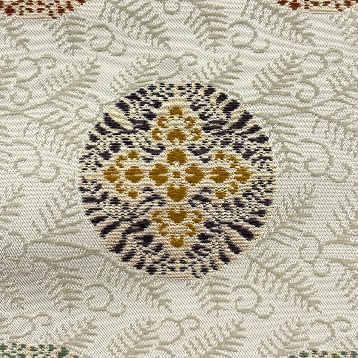 【美品】 袋帶 秀品級 圓文 花菱 金金箔 米色 六通 純蠶絲