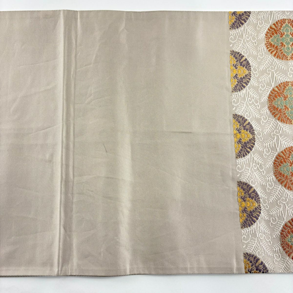 【美品】 袋帶 秀品級 圓文 花菱 金金箔 米色 六通 純蠶絲