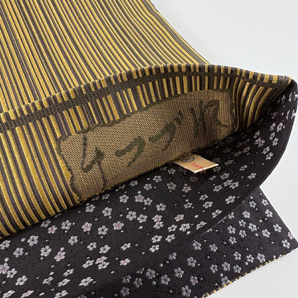 【美品】 袋帶 秀品級 縞 茶綠 全通 純蠶絲
