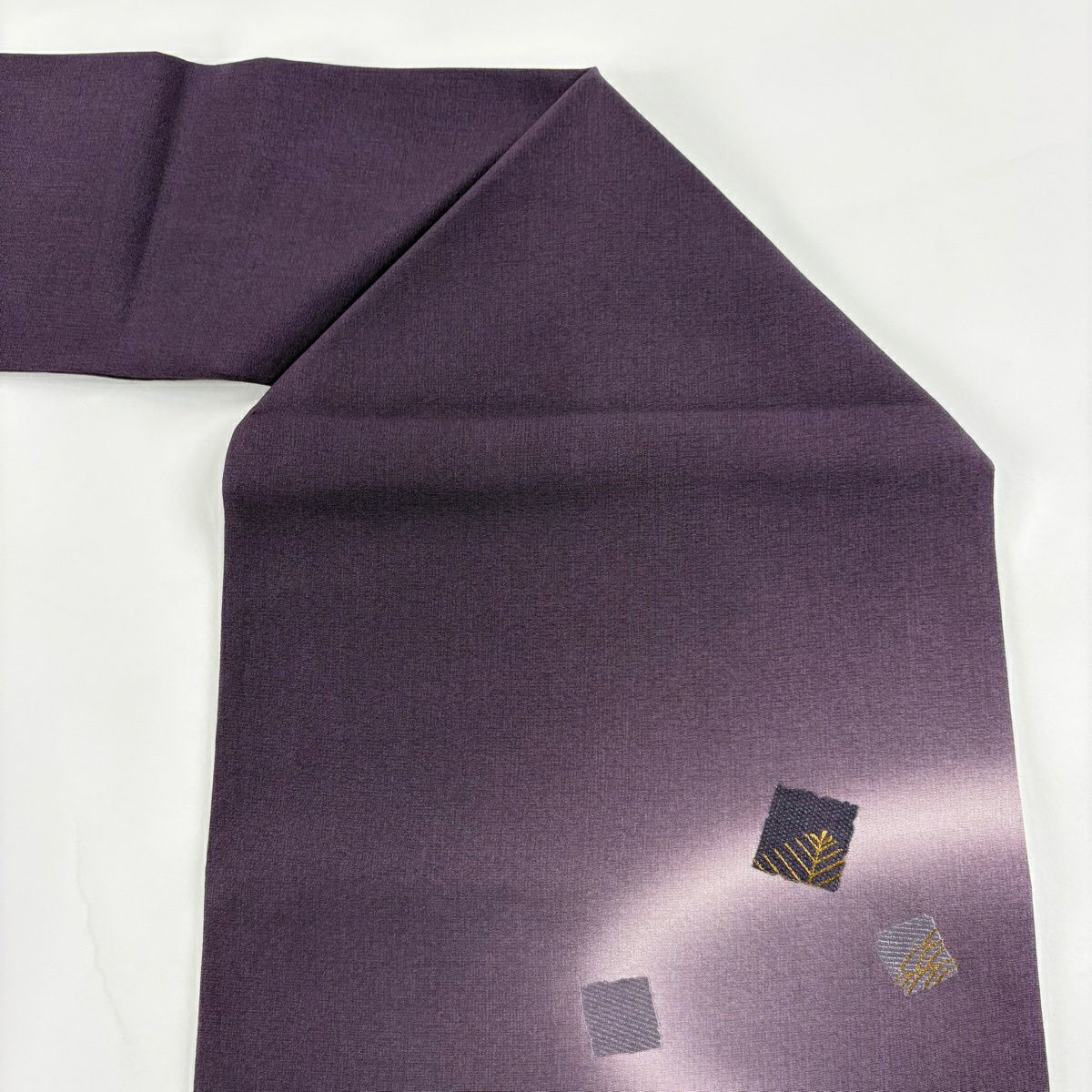【美品】 名古屋帶 秀品級 破裂色紙 霞 金絲 刺繡 紫 純蠶絲