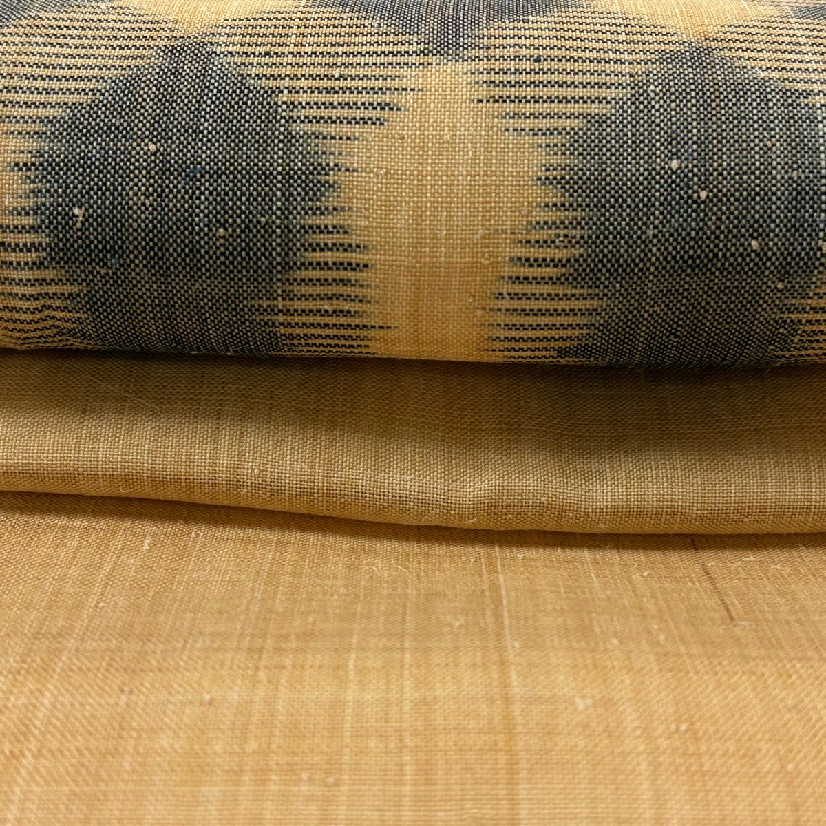 【美品】名古屋帶 逸品級 幾何學 薄黃土 茶蕉
