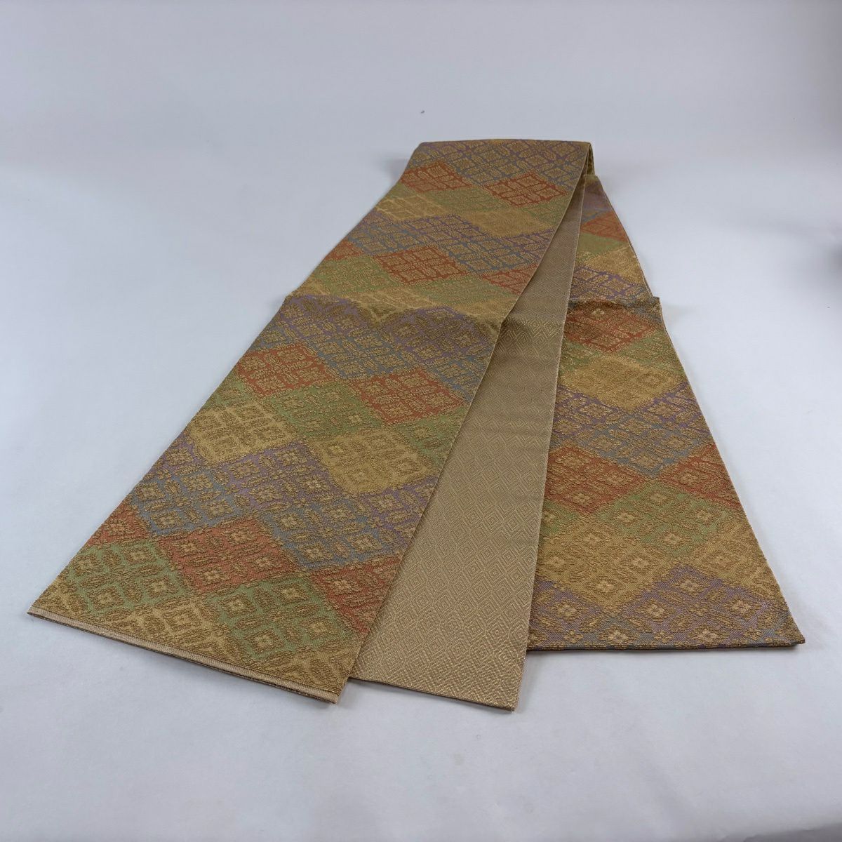 【美品】 袋帶 名品級 花菱 金糸 山吹茶 純蠶絲
