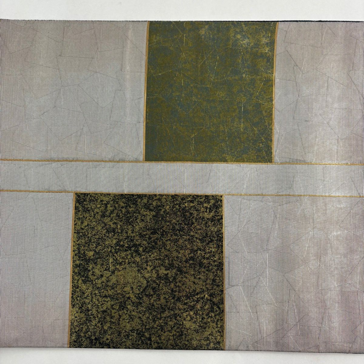 【美品】 袋帶 名品級 落款あり 人物 樹木 金金箔 墨 深色 お太鼓柄 純蠶絲
