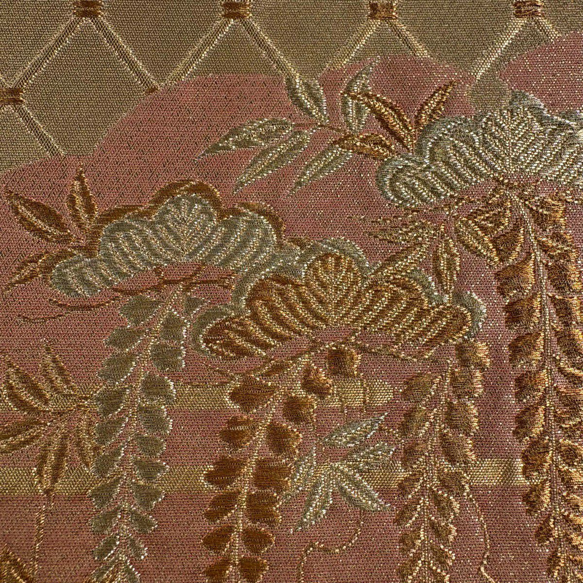 【美品】 袋帶 名品級 花井幸子 落款 松樹 楓 金金箔 金絲 金 六通 純蠶絲