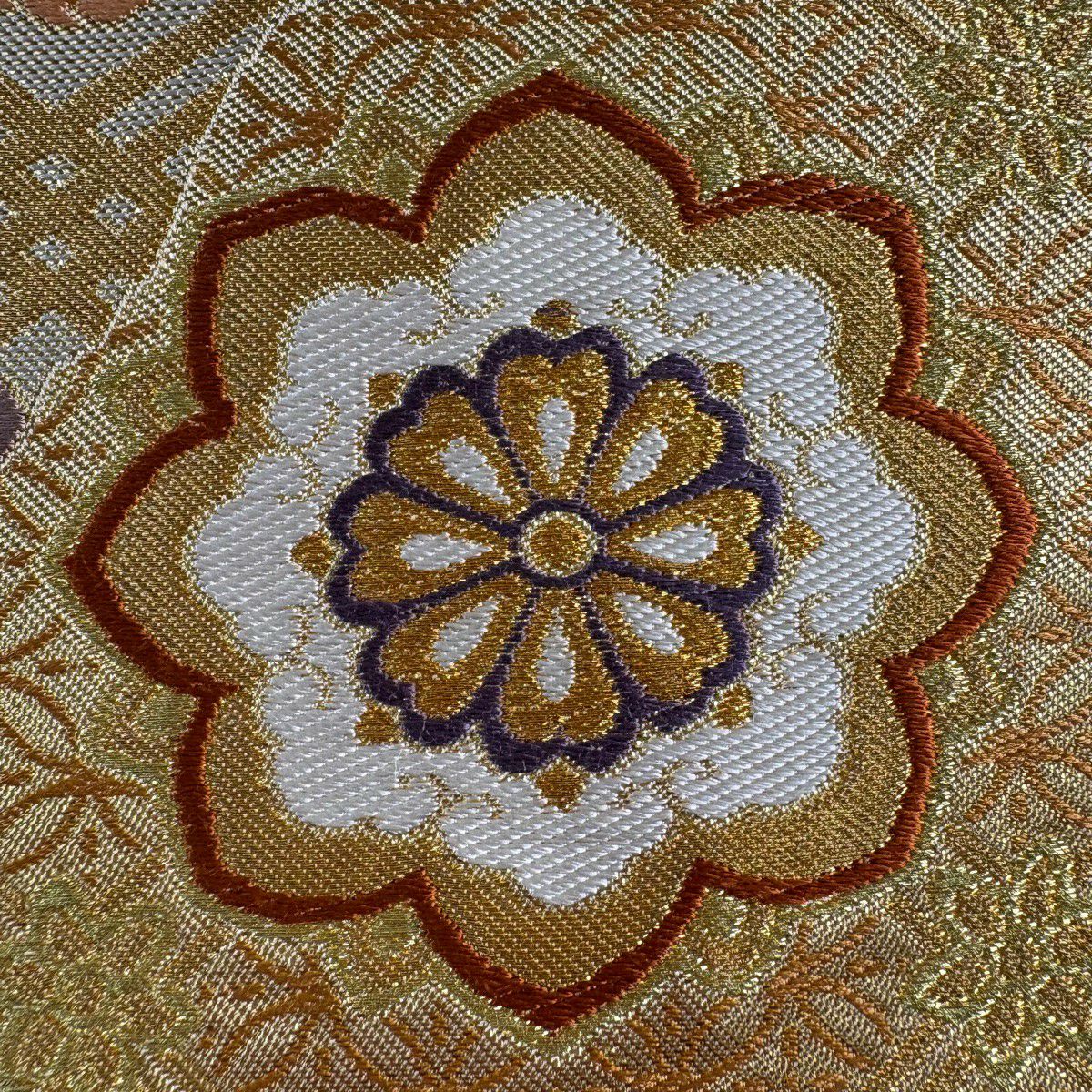 【美品】 袋帶 名品級 川島織物 落款 蜀江華紋 菱形 金金箔 金絲 金色 六通 純蠶絲