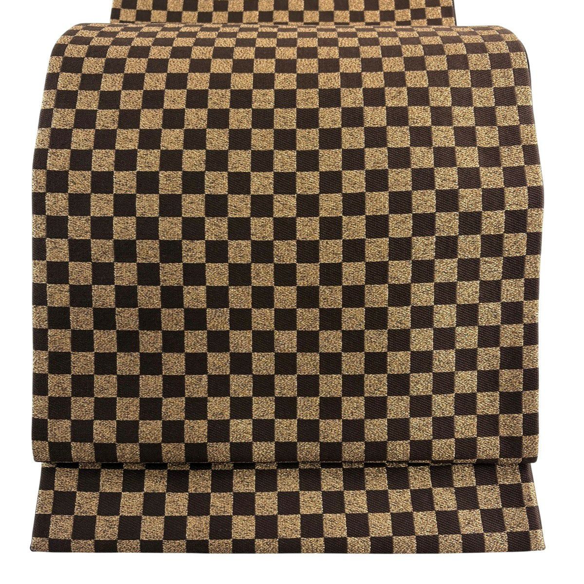 【美品】 袋帶 名品級 市松樹 金金箔 焦茶 六通 純蠶絲