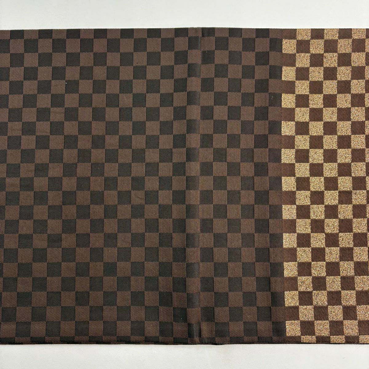 【美品】 袋帶 名品級 市松樹 金金箔 焦茶 六通 純蠶絲