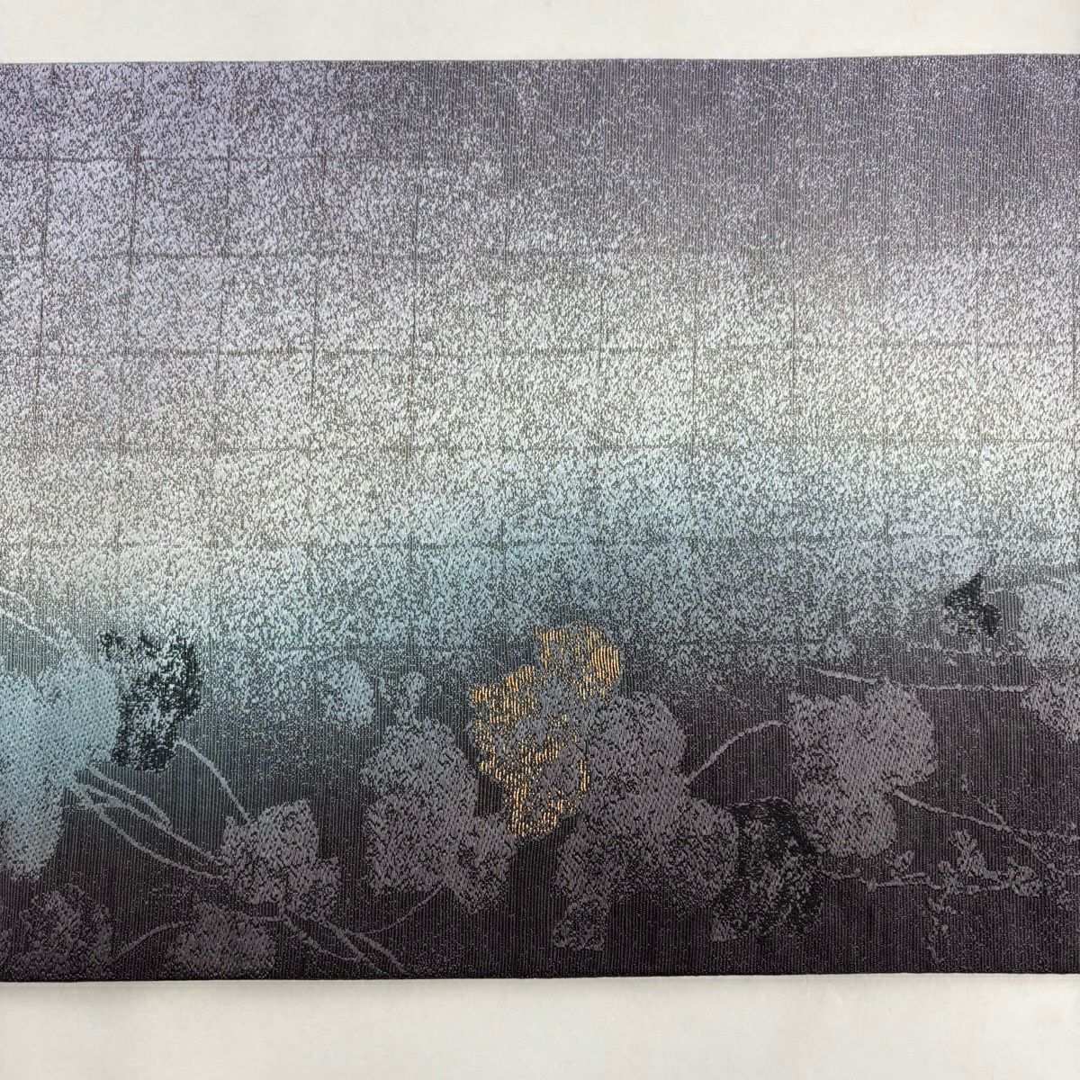 【美品】 袋帶 名品級 鈴乃屋 蔦 金糸 灰紫 全通 純蠶絲