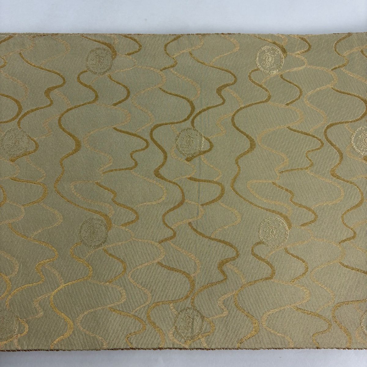 【美品】 袋帶 名品級 華紋 鶏頭 輪奈織 金糸 山吹茶 紅色 お太鼓柄 純蠶絲