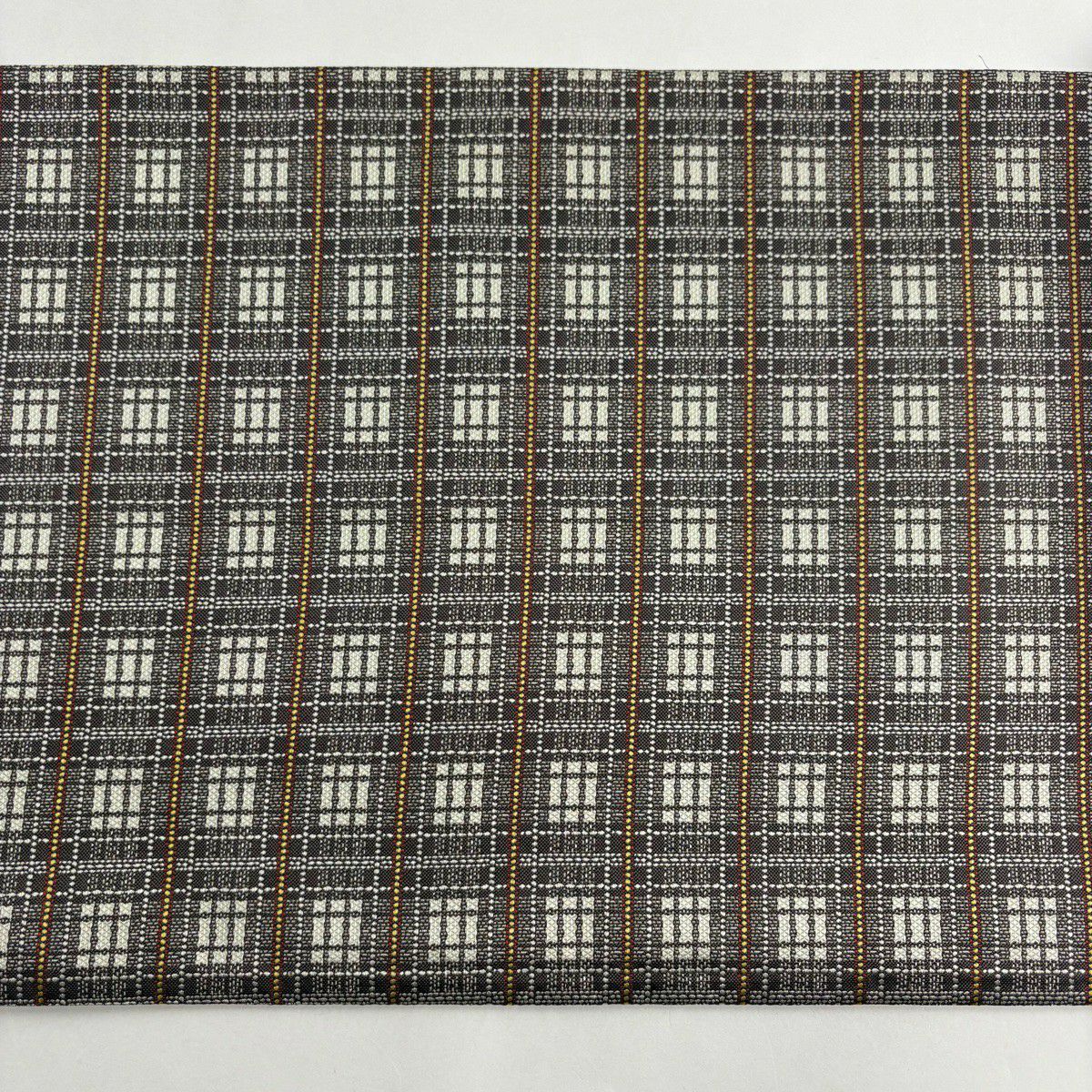 【美品】 袋帶 名品級 格子 焦茶 全通 純蠶絲