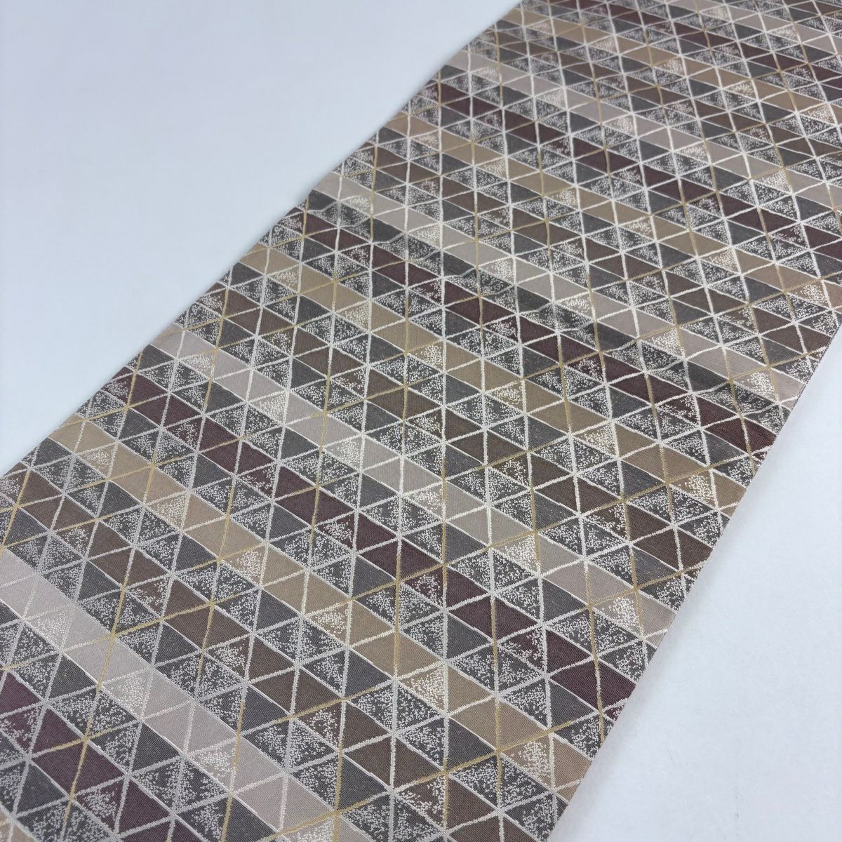 【美品】 袋帶 名品級 鱗紋 縞紋 金金箔 薄茶 全通 純蠶絲