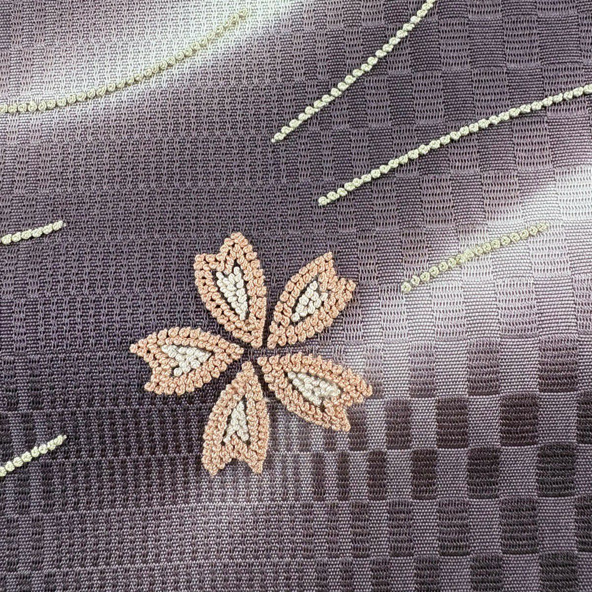 【美品】 名古屋帶 名品級 附有落款 源氏香 櫻花 相良刺繡 漸層 紫 純蠶絲