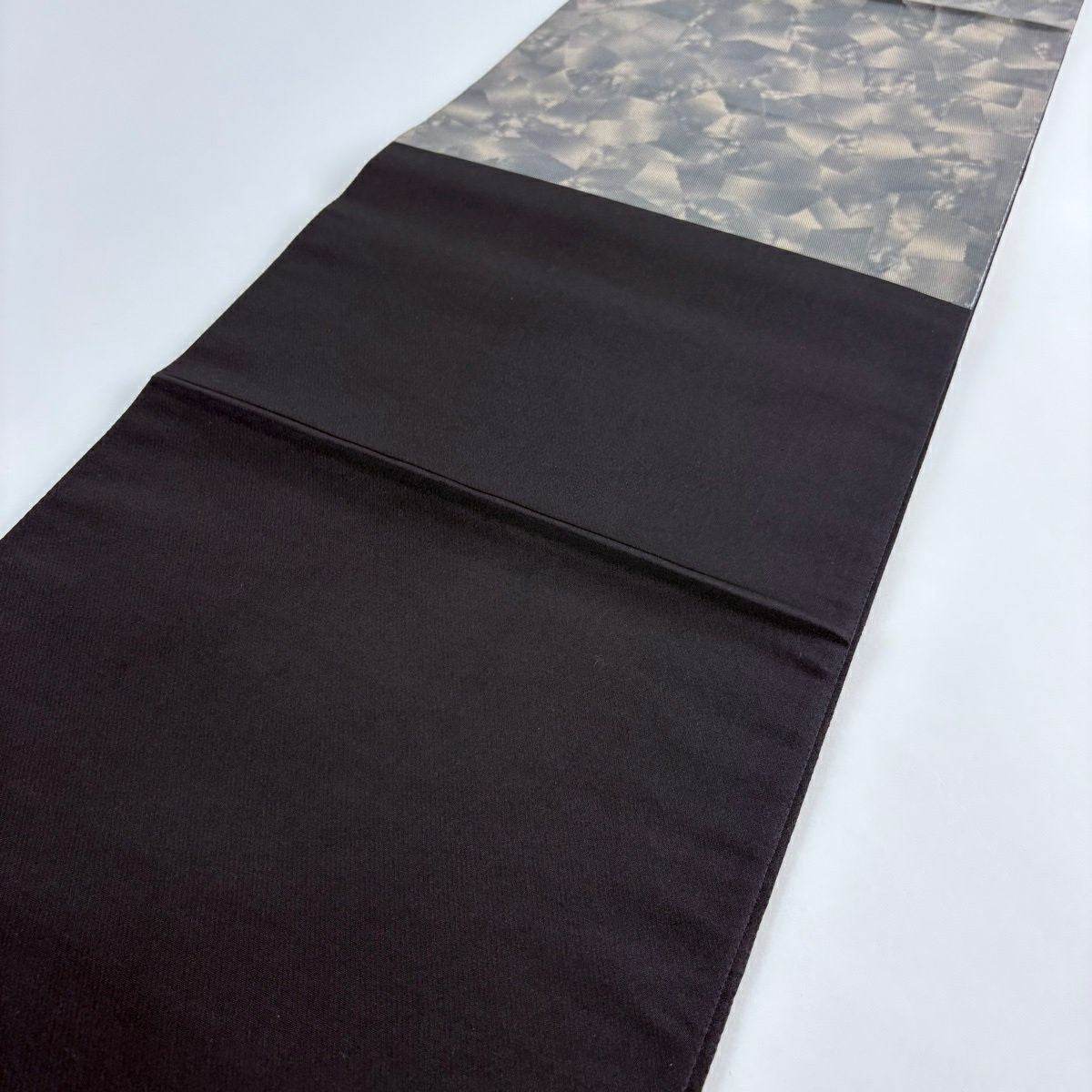 【美品】 袋帶 名品級 加賀螺鈿拼貼金金箔 草花紋 鳥 灰 深藍色 お太鼓圖案 純蠶絲