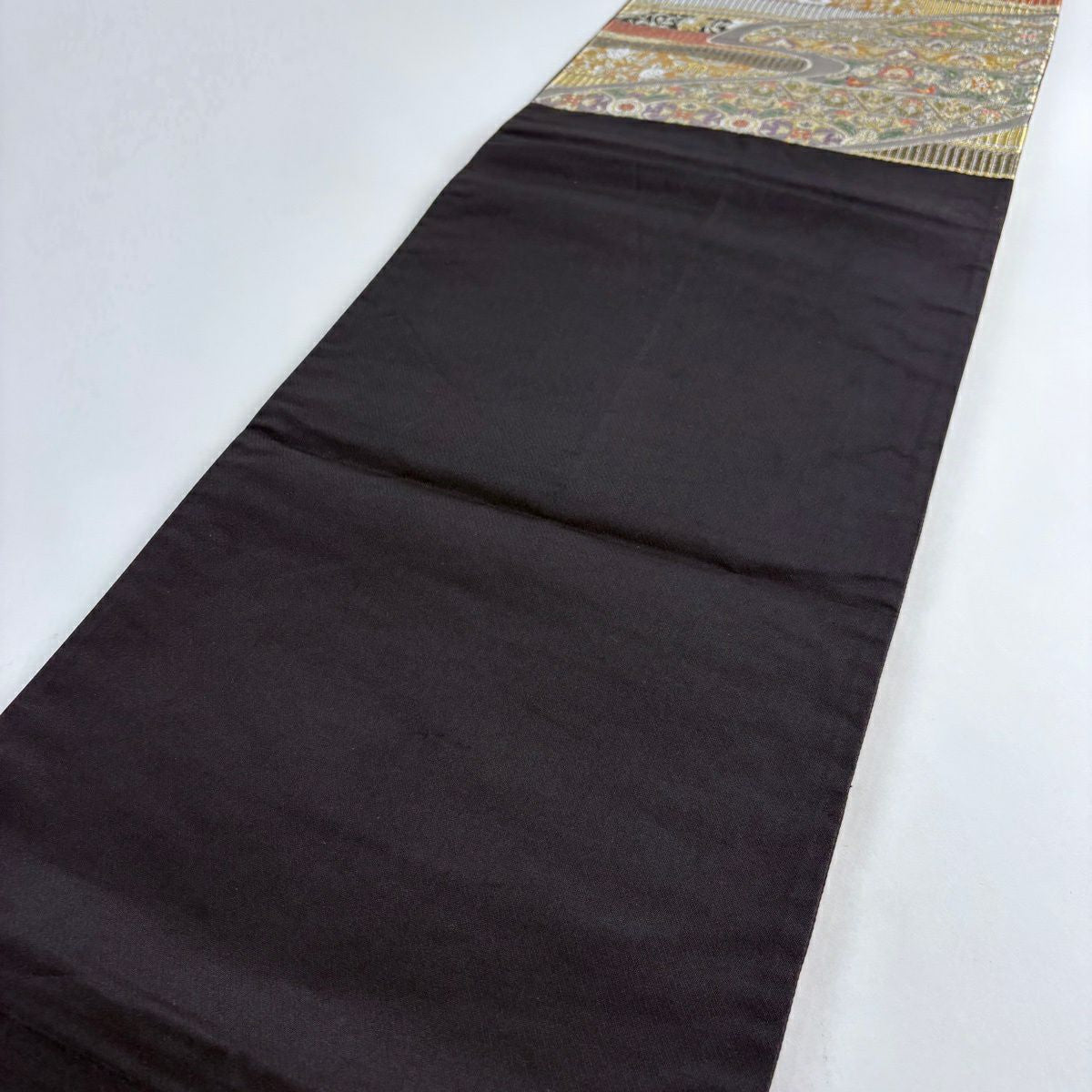 【美品】 袋帶 名品級 ますいわ屋 關西仕立 雲水橫段華紋 金銀線 金金箔 銀 六通 純蠶絲