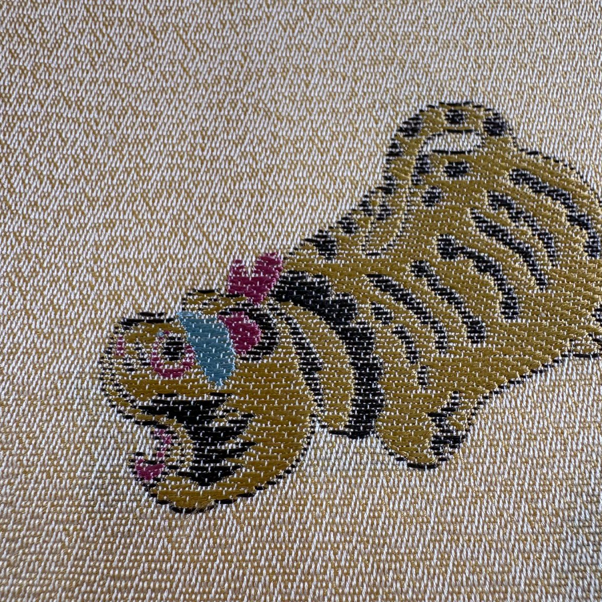 名古屋帶 名品級 玩具 寅 金金箔 米色 純蠶絲