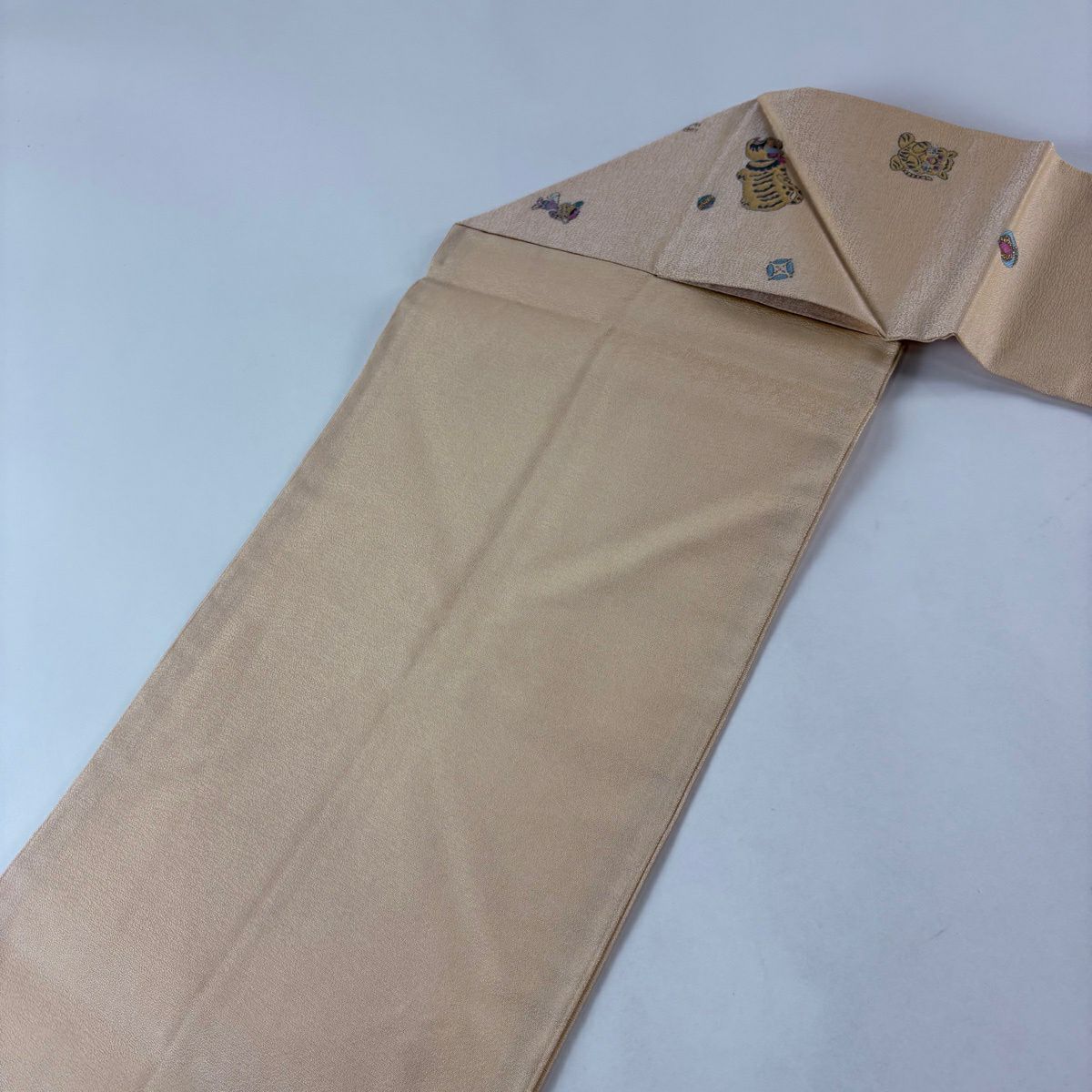 名古屋帶 名品級 玩具 寅 金金箔 米色 純蠶絲