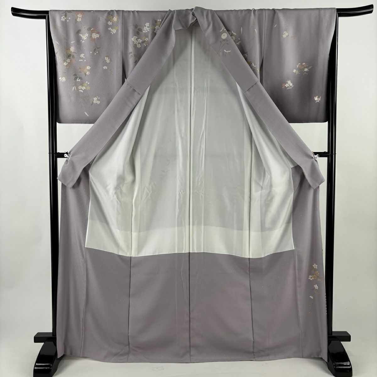【美品】訪問服 身長168cm 袖長65.5cm M 雙層 雲紋 花筏 金銀彩 染分 灰紫 純蠶絲 名品級