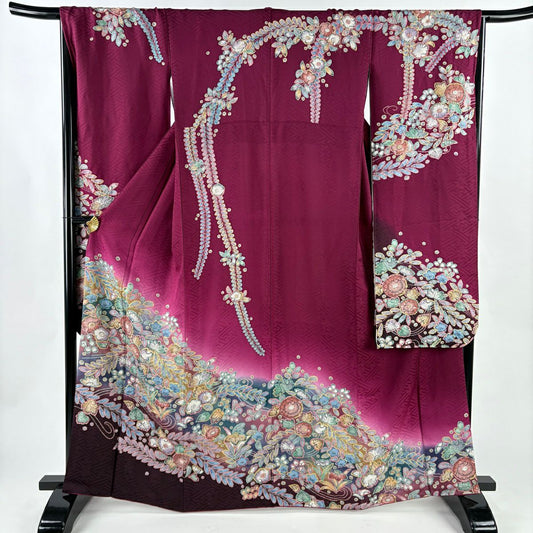 【美品】振袖禮服 身長164.5cm 袖長67cm M 雙層 大和 辻花染 金銀彩 漸層 紅紫 純蠶絲 名品級
