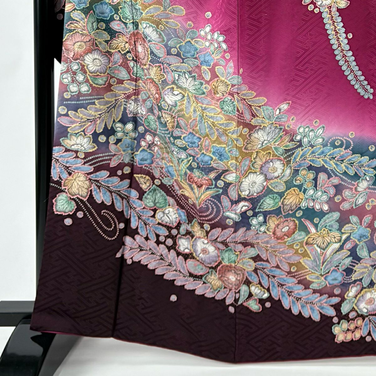 【美品】振袖禮服 身長164.5cm 袖長67cm M 雙層 大和 辻花染 金銀彩 漸層 紅紫 純蠶絲 名品級