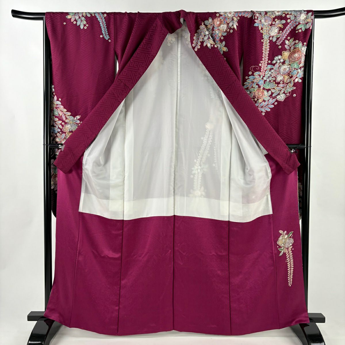 【美品】振袖禮服 身長164.5cm 袖長67cm M 雙層 大和 辻花染 金銀彩 漸層 紅紫 純蠶絲 名品級