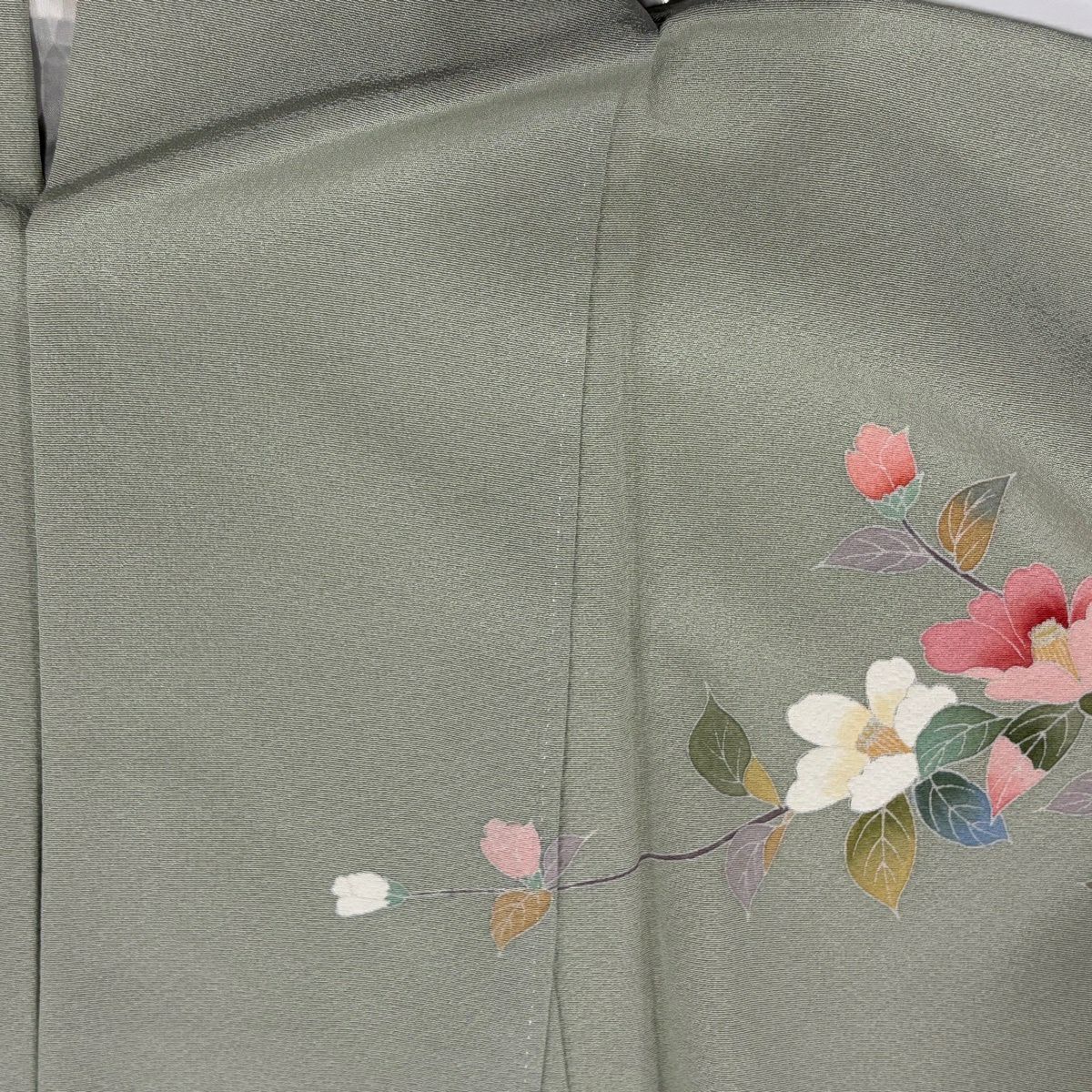 【美品】訪問服 身長168cm 袖長67cm M 雙層 椿 猫柳 漸層 灰綠 純蠶絲 名品級