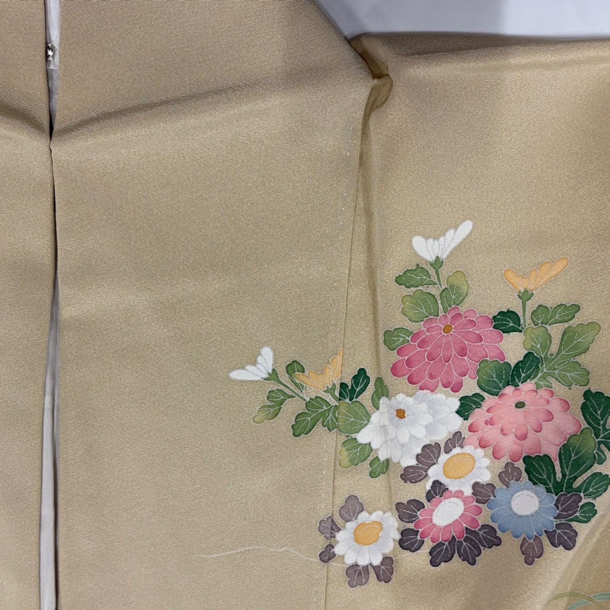 【美品】訪問服 身長160.5cm 袖長65.5cm M 雙層 落款あり 枝花 光悦垣 染分 ぼかし 米色 純蠶絲 名品級