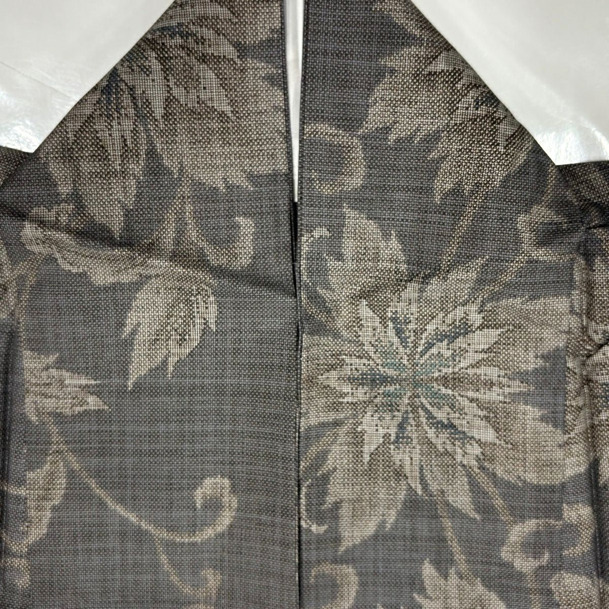 【美品】 紬織 身長163.5cm 袖長64.5cm M 單層 花唐草紋 灰茶 純蠶絲 名品級