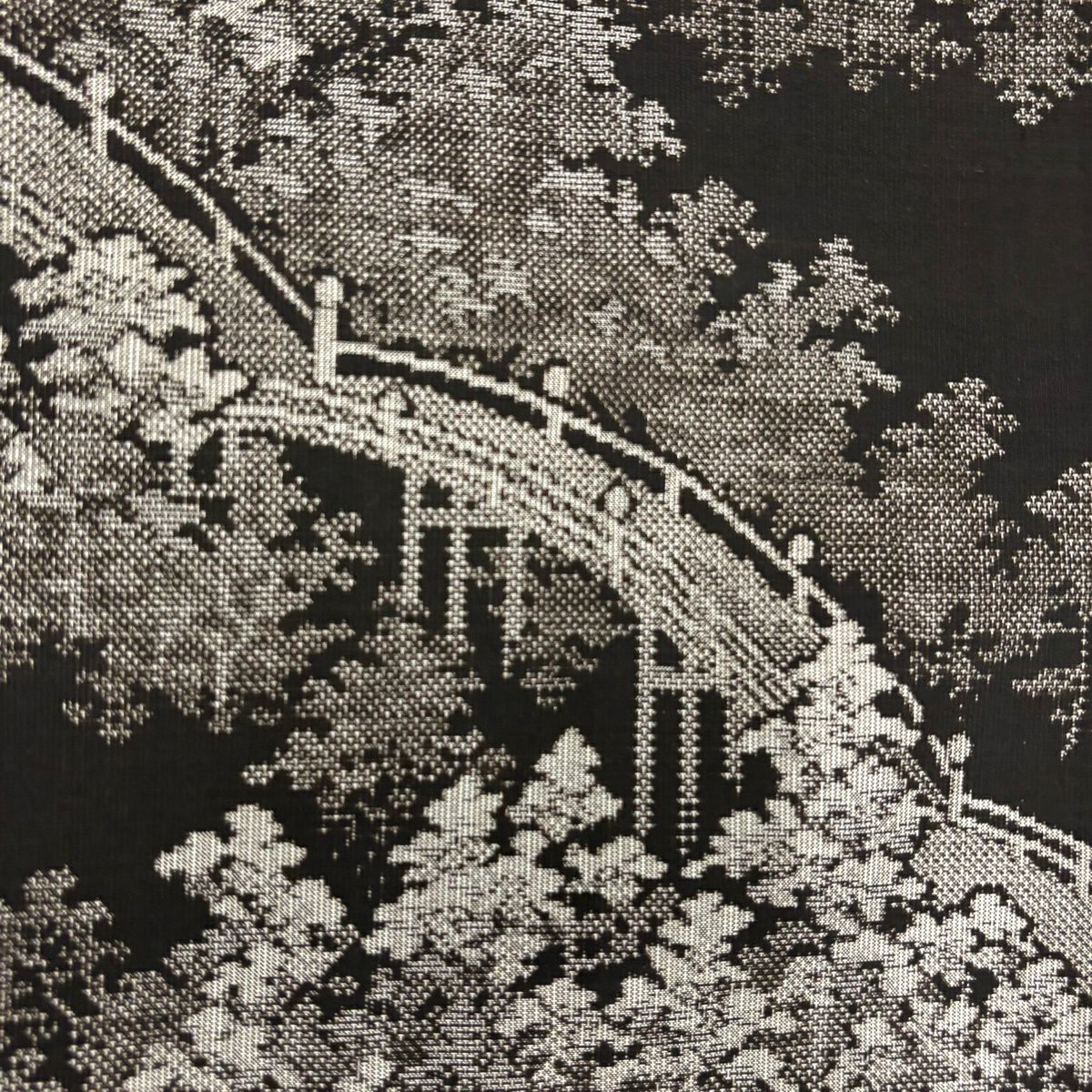 【美品】 大島紬織 身長161.5cm 袖長66cm M 雙層 純泥染 落款あり 證書あり 樹木 橋 焦茶 深藍 純蠶絲 名品級