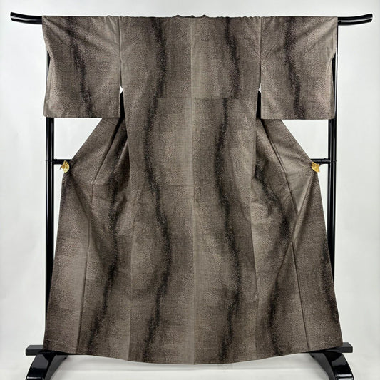 【美品】 大島紬織 身長163.5cm 袖長67cm M 雙層 證書齊全 幾何學 茶 純蠶絲 名品級