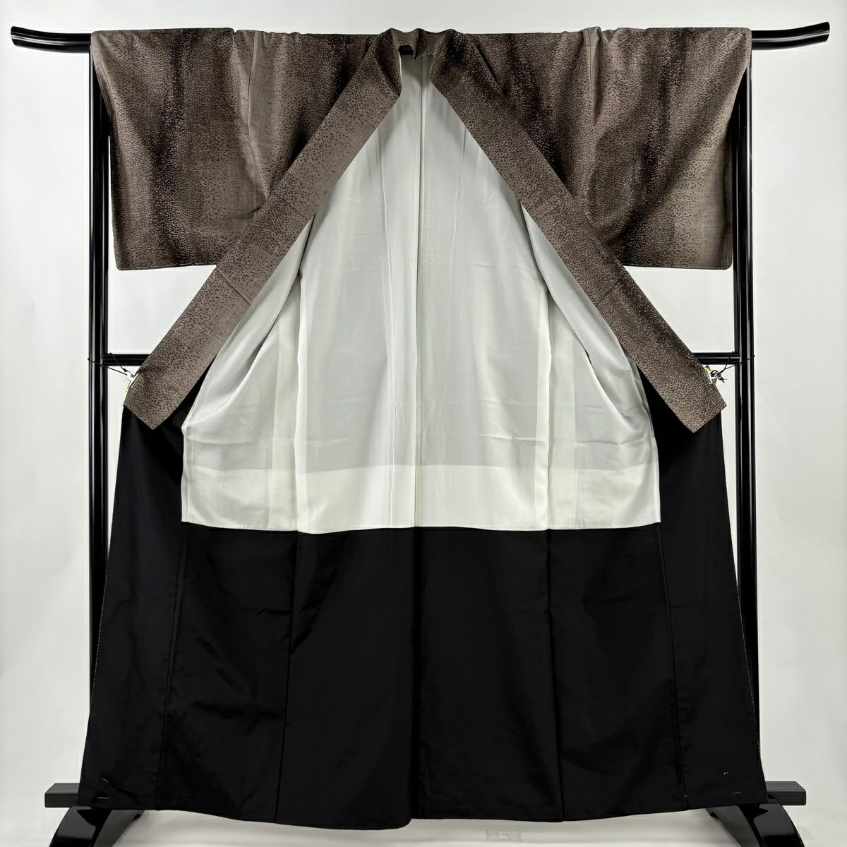 【美品】 大島紬織 身長163.5cm 袖長67cm M 雙層 證書齊全 幾何學 茶 純蠶絲 名品級