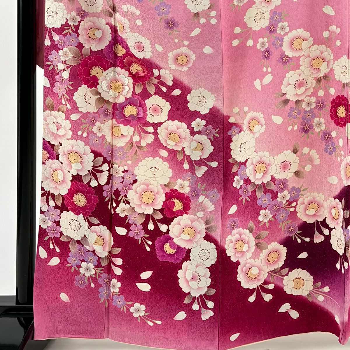 【美品】振袖禮服 身長165cm 袖長69cm L 雙層 櫻花花瓣 金銀彩 刺繡 粉紅 純蠶絲 名品級