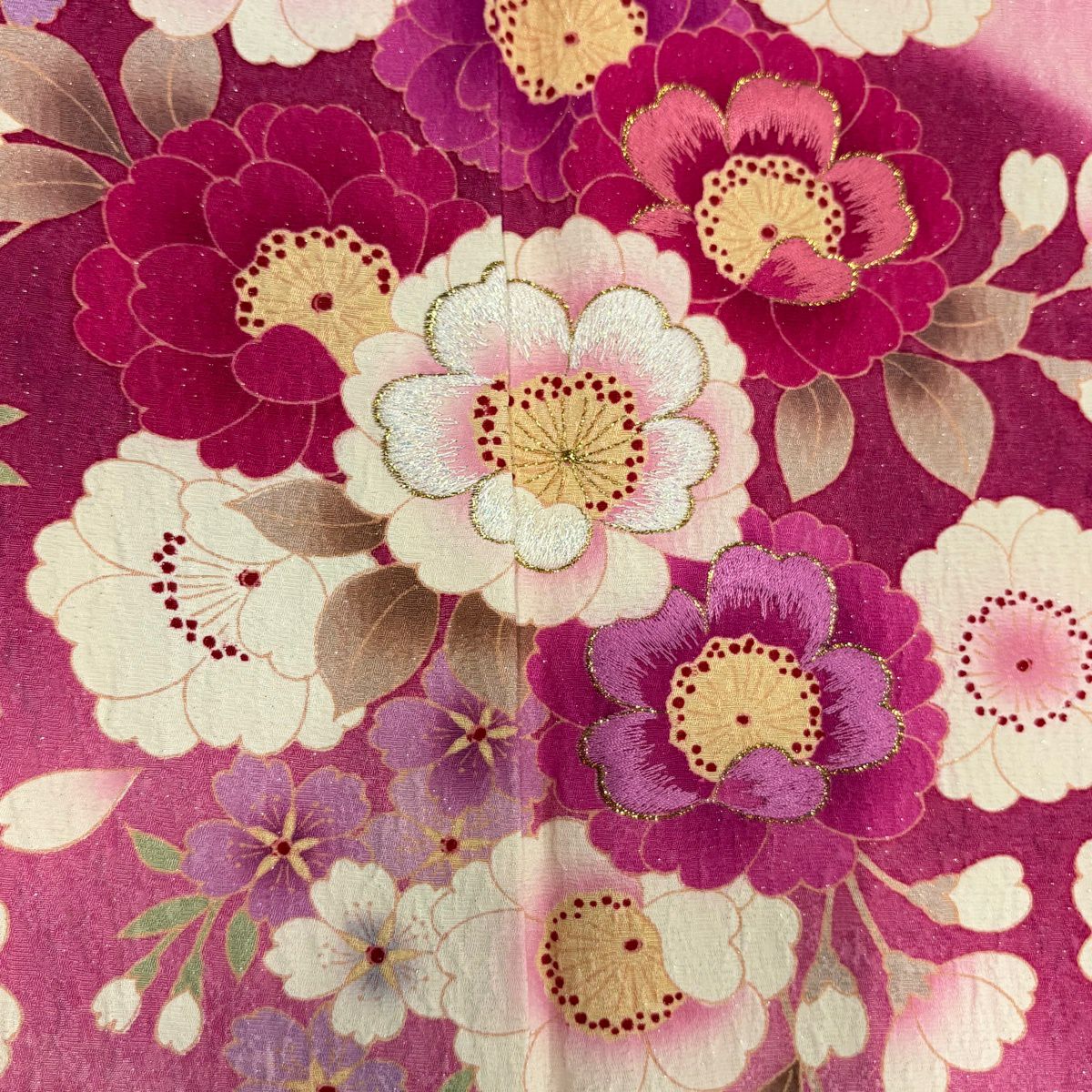 【美品】振袖禮服 身長165cm 袖長69cm L 雙層 櫻花花瓣 金銀彩 刺繡 粉紅 純蠶絲 名品級