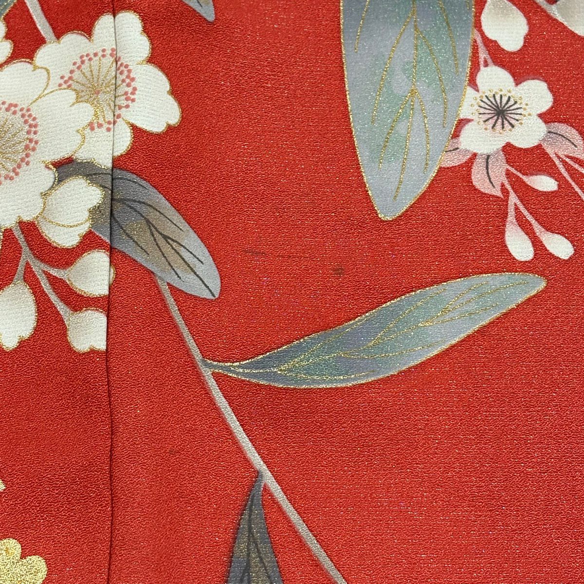 【美品】振袖禮服 身長170cm 袖長67.5cm L 雙層 櫻花 輪廓 金通 金金箔 朱紅 純蠶絲 名品級