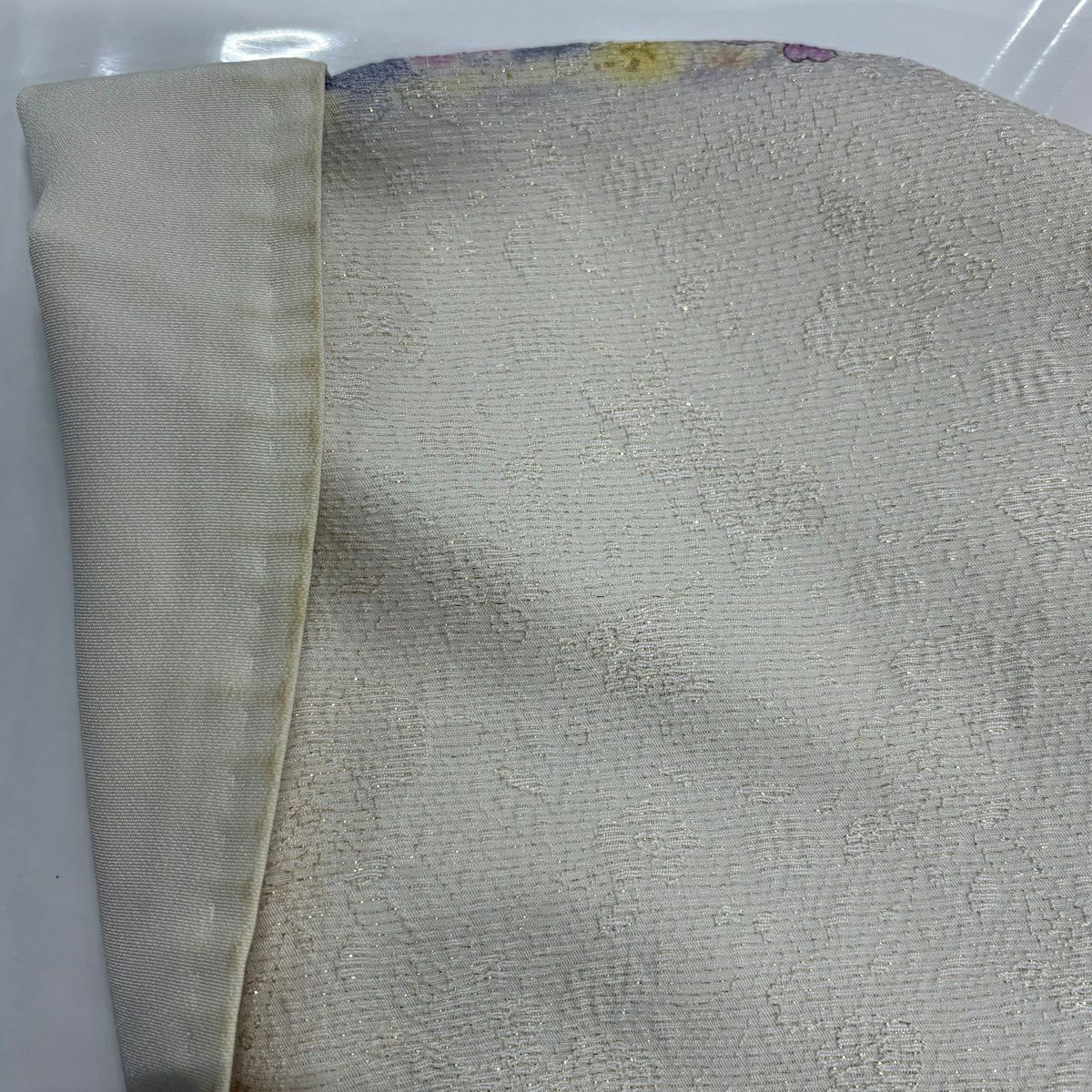 振袖禮服 身長167cm 袖長68cm L 雙層 櫻花 流水 金通 金銀彩 奶油色 純蠶絲 名品級
