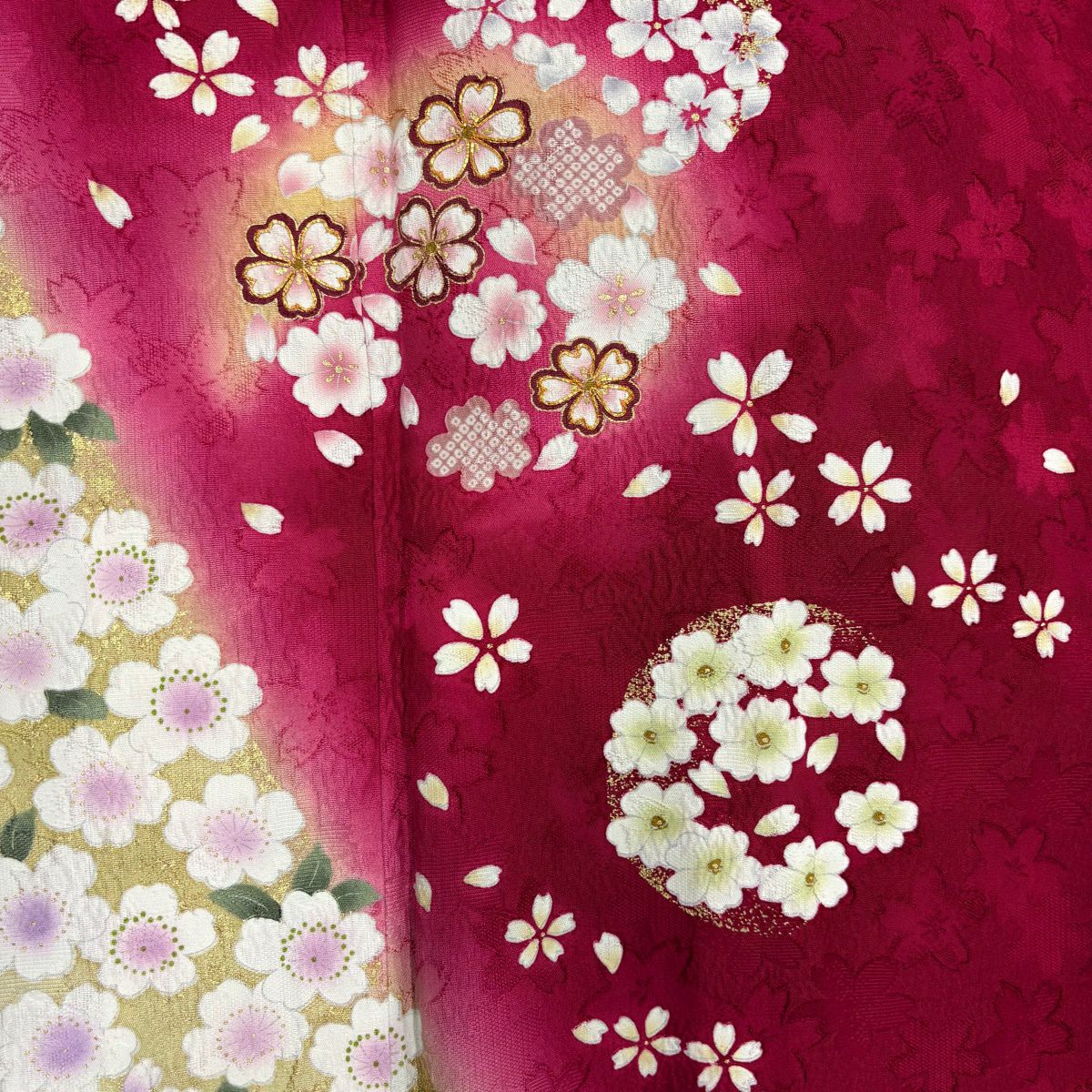 【美品】振袖禮服 身長163cm 袖長69cm L 雙層 花丸紋櫻花 金絲 金銀彩 紅 純蠶絲 名品級
