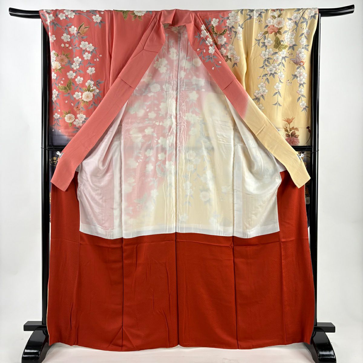 振袖禮服 身長168cm 袖長67cm M 雙層 鼓 亂菊花 金銀彩 染分 裸色 純蠶絲 名品級