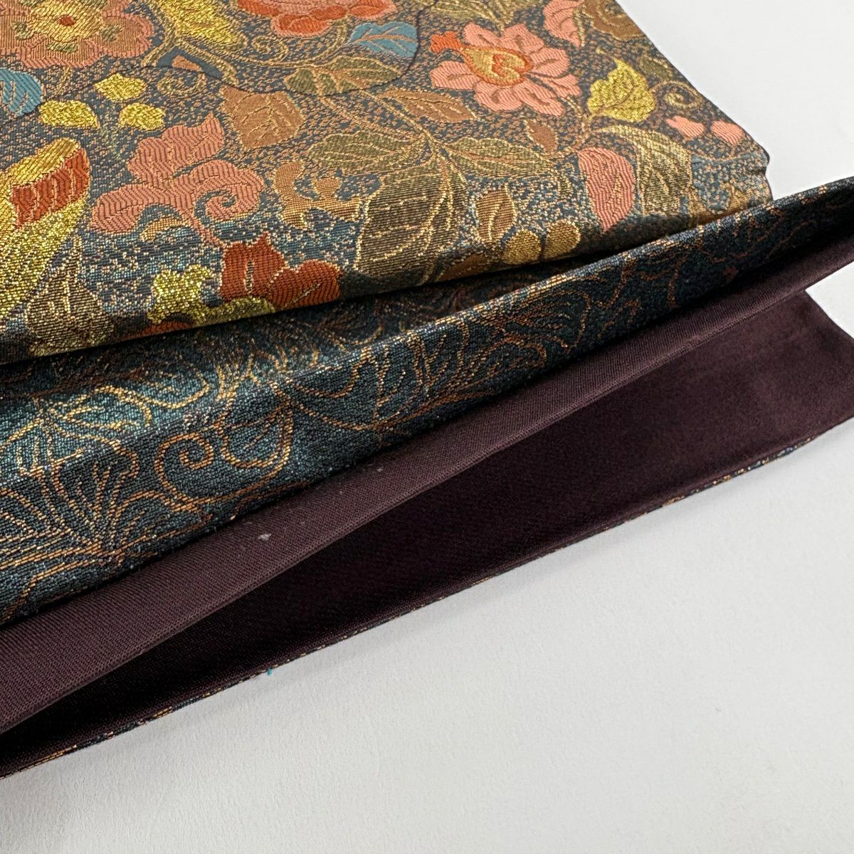 【美品】 袋帶 秀品級 草花紋紋 鳥 金金箔 金線 銀 六通 純蠶絲