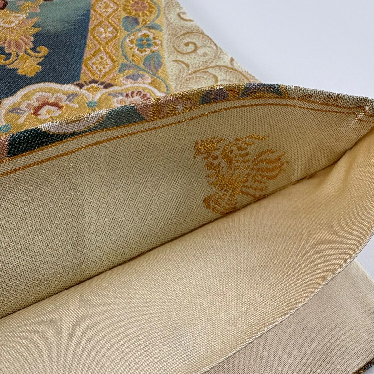 【美品】 袋帶 秀品級 華紋 立涌 金金箔 金絲 奶油 六通 純蠶絲