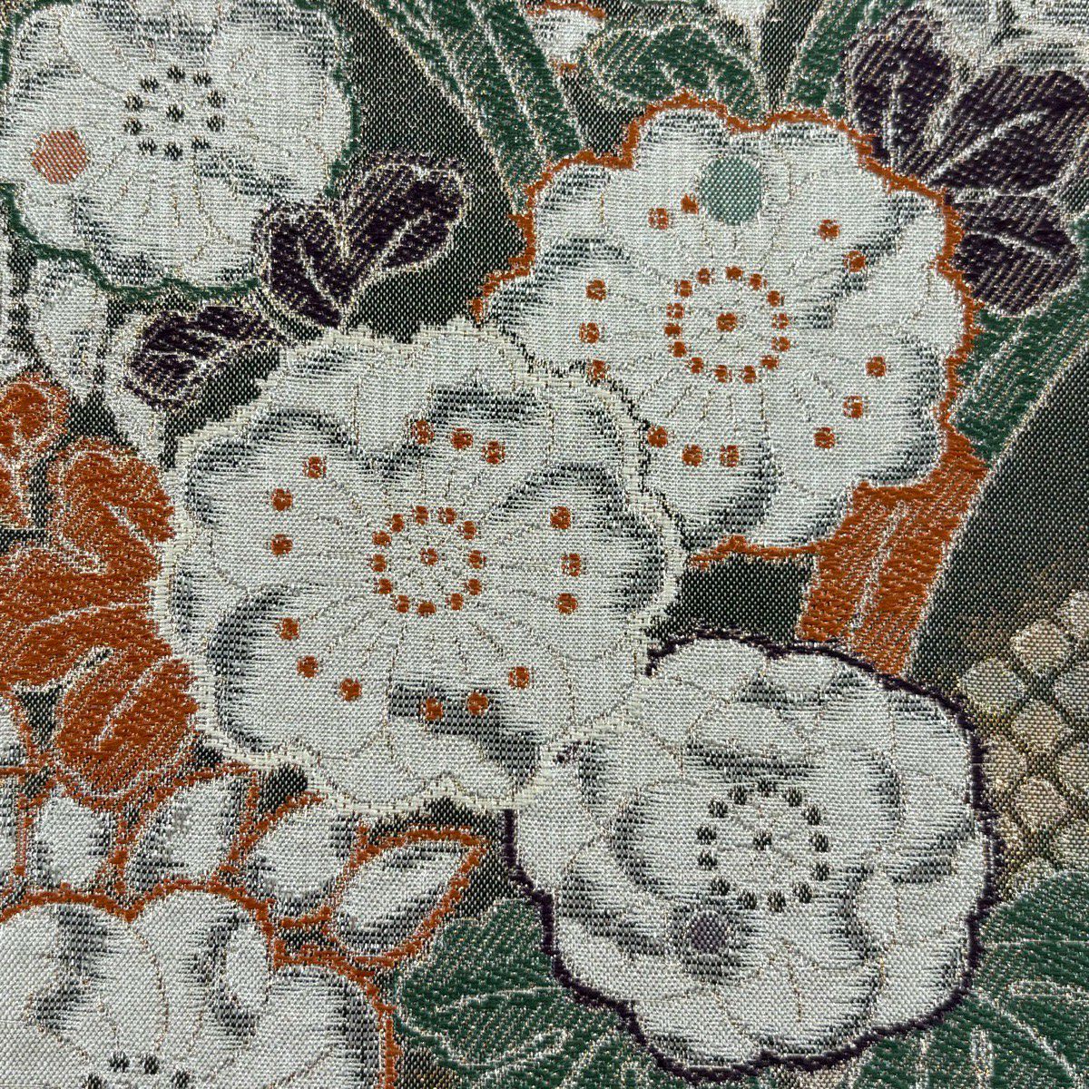 【美品】 袋帶 秀品級 辻花染圖案 桐 金金箔 黑灰 六通 純蠶絲