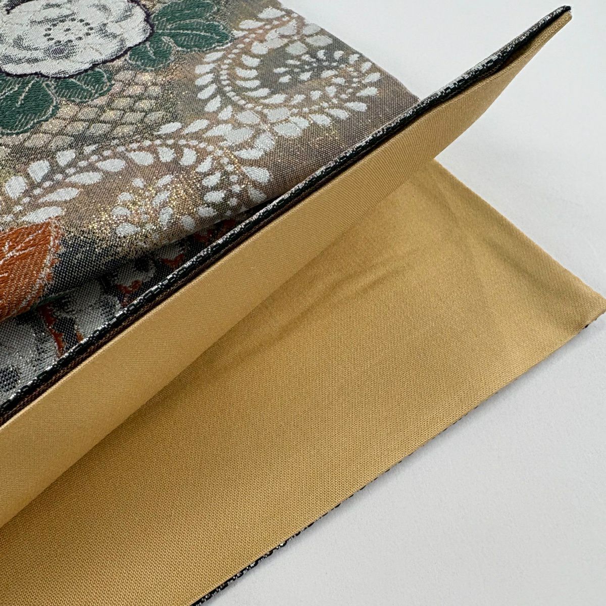 【美品】 袋帶 秀品級 辻花染圖案 桐 金金箔 黑灰 六通 純蠶絲