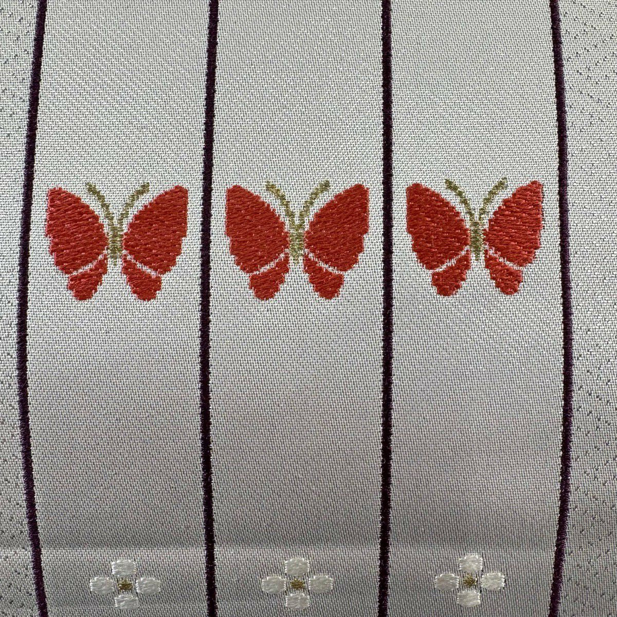 袋帶 秀品級 證明書附帶 蝴蝶 花 金絲 金金箔 銀色 純蠶絲