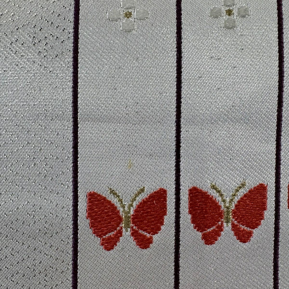 袋帶 秀品級 證明書附帶 蝴蝶 花 金絲 金金箔 銀色 純蠶絲