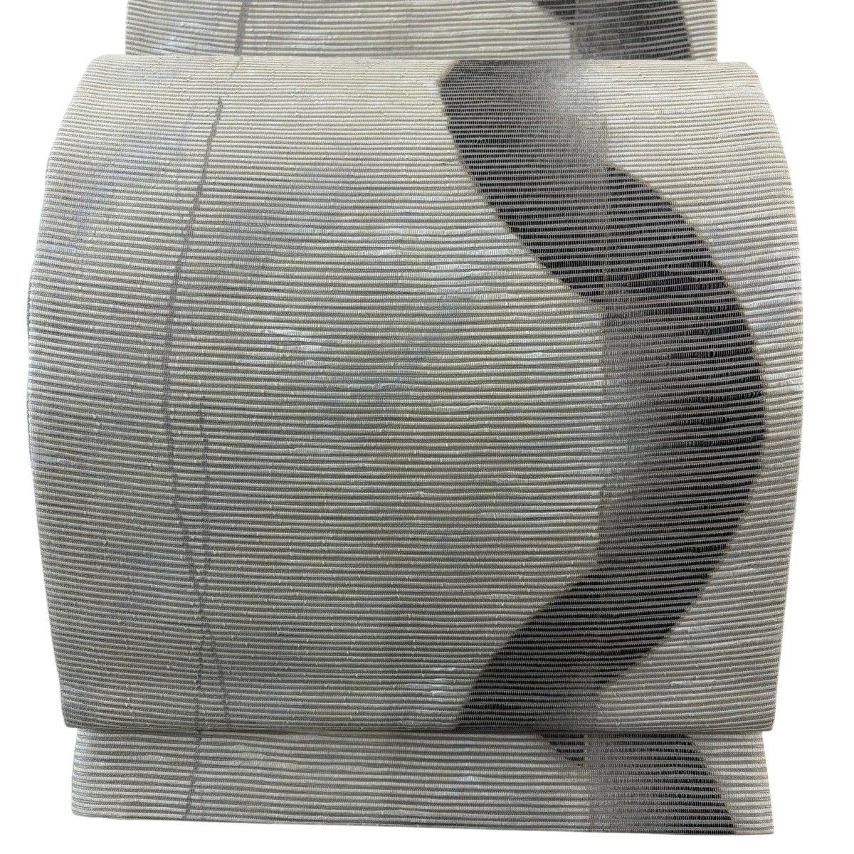 【美品】 袋帶 秀品級 手揉引金箔 幾何圖案 金金箔 灰 深藍 六通 純蠶絲