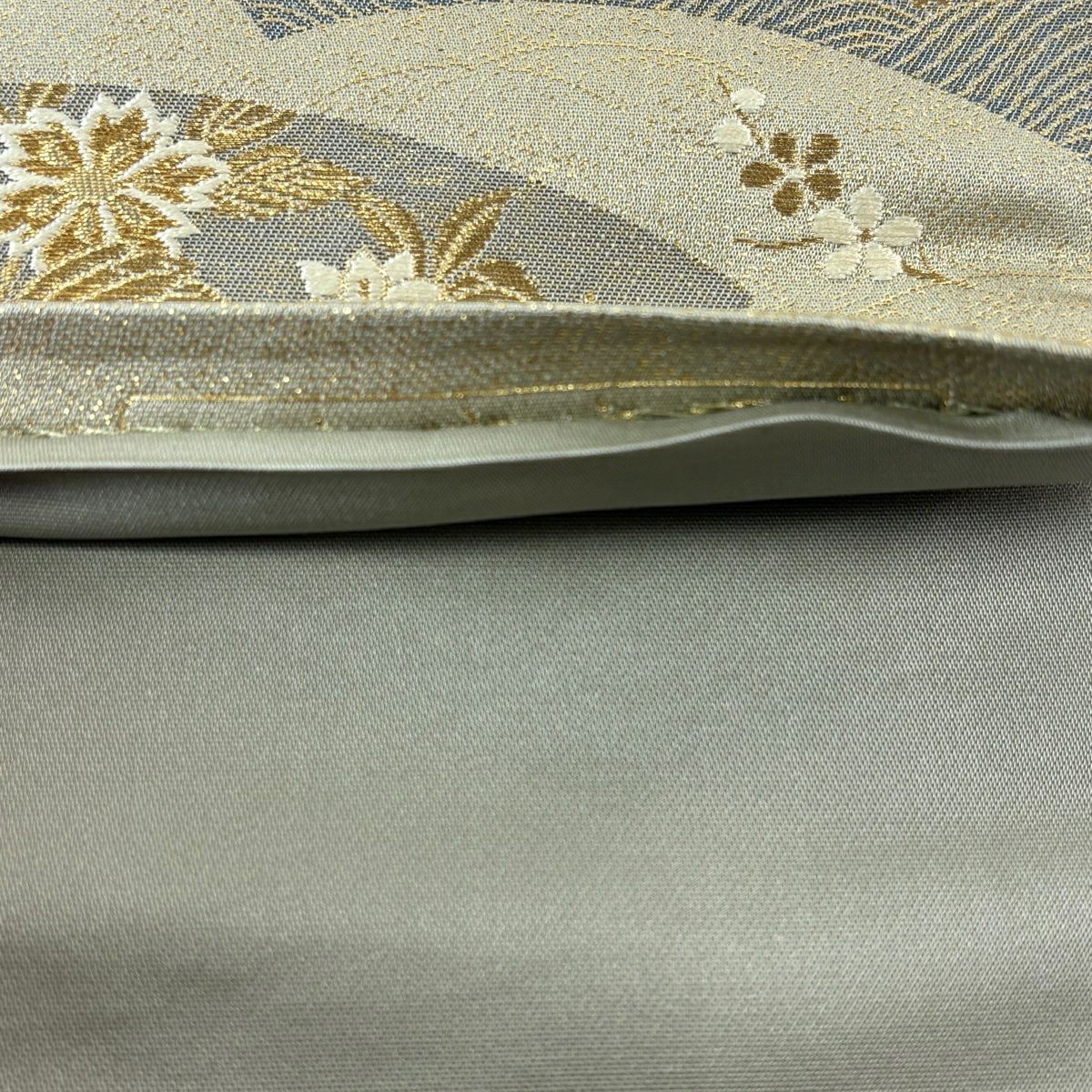 【美品】 袋帶 秀品級 關西仕立 花鳥 菱 金絲 金金箔 鶯 深藍 六通 純蠶絲