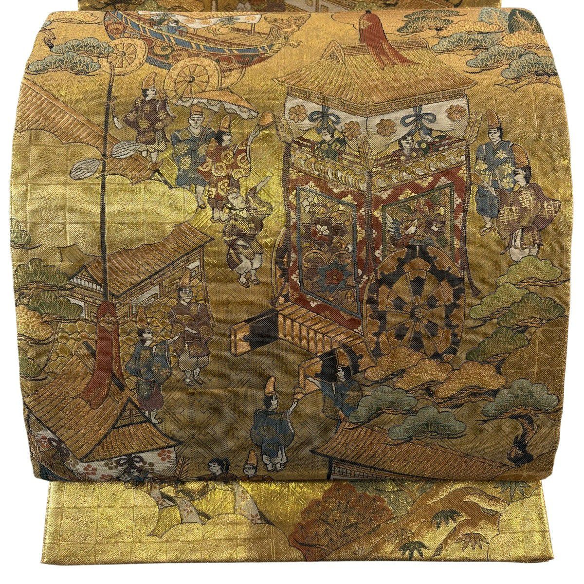 袋帶 秀品級 山鉾 人物 金金箔 金絲 金色 大鼓圖案 純蠶絲