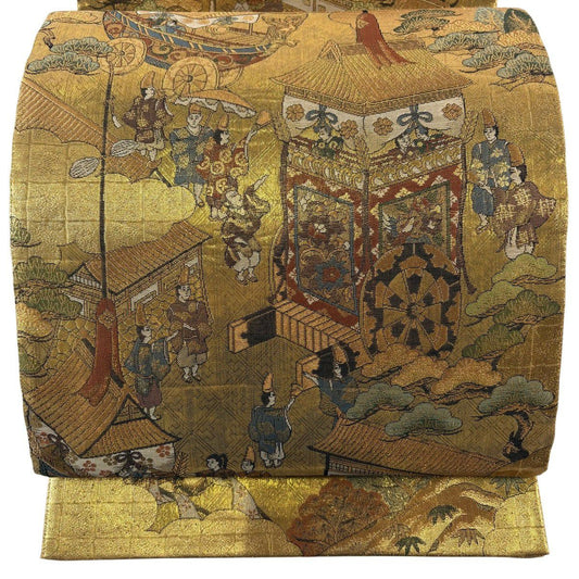 袋帶 秀品級 山鉾 人物 金金箔 金絲 金色 大鼓圖案 純蠶絲