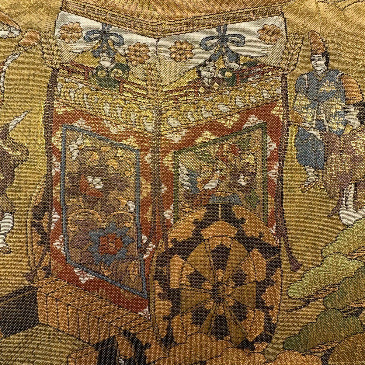 袋帶 秀品級 山鉾 人物 金金箔 金絲 金色 大鼓圖案 純蠶絲