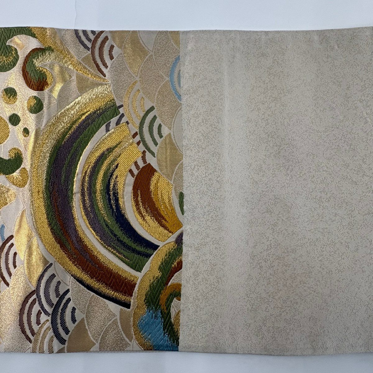 【美品】 袋帶 秀品級 青海波 波頭 金絲 金金箔 金 六通 純蠶絲