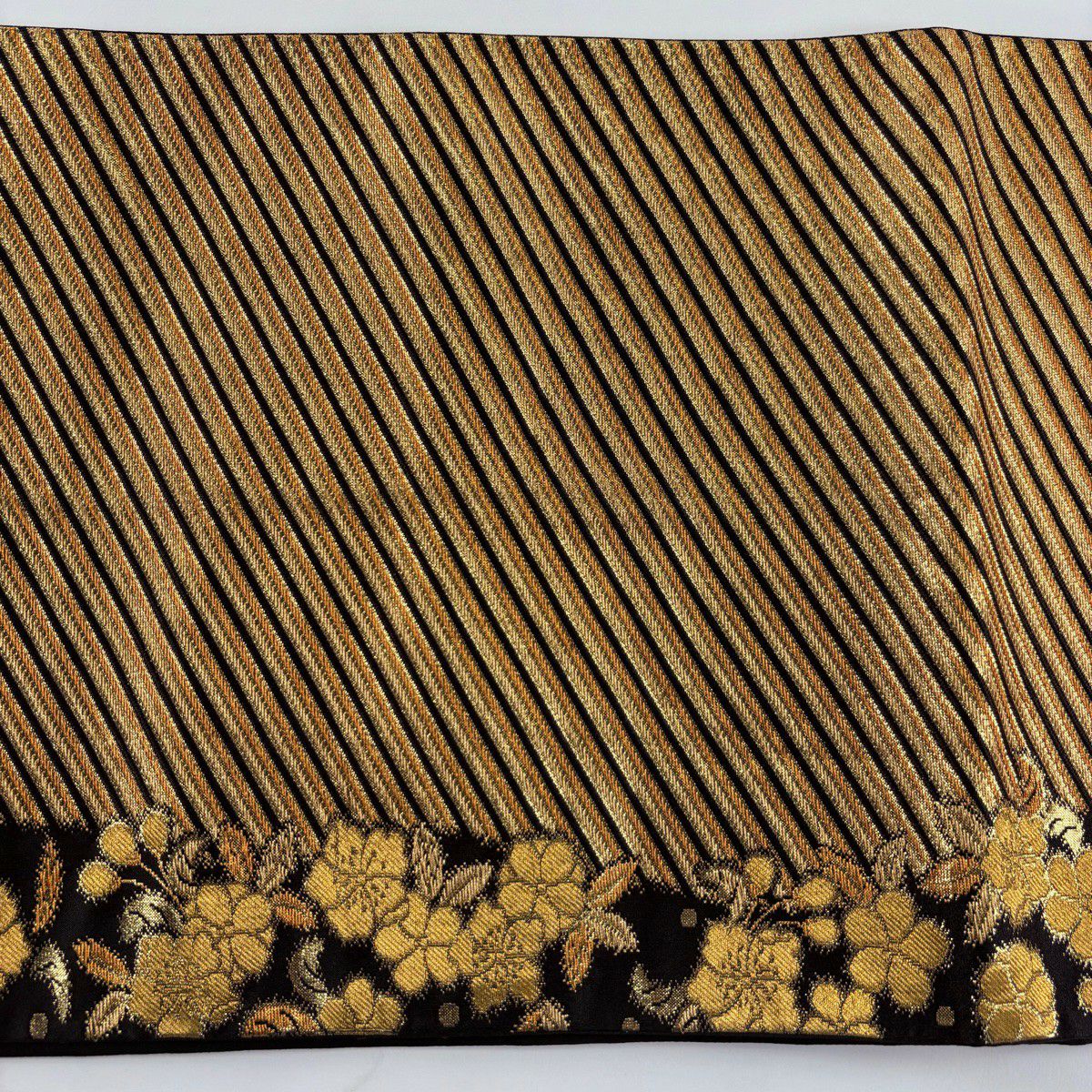 【美品】 袋帶 優品級 振袖禮服禮服用 斜條紋 櫻花 金絲 金金箔 金色 全通 純蠶絲