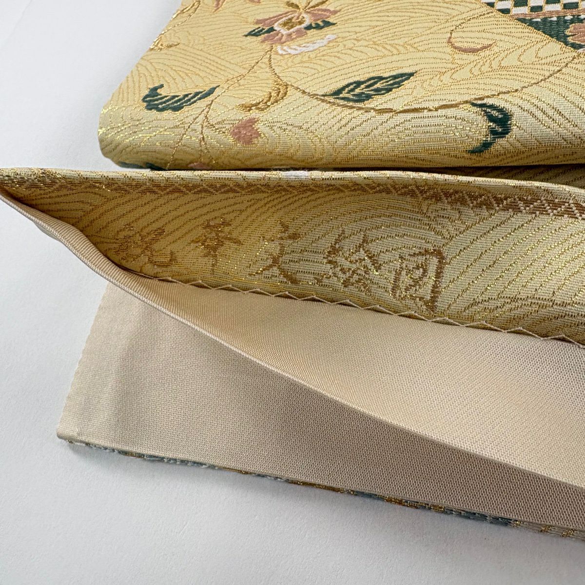 【美品】 袋帶 秀品級 祝華紋繪圖 華紋 花鳥 金絲 金金箔 金色 六通 純蠶絲